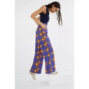 Anthropologie Porridge Plaid Wide Leg Pants Pockets Size S